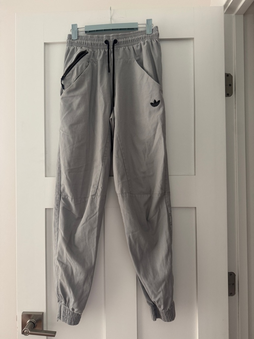 adidas Light Gray Trefoil Joggers with Zip Pocket
